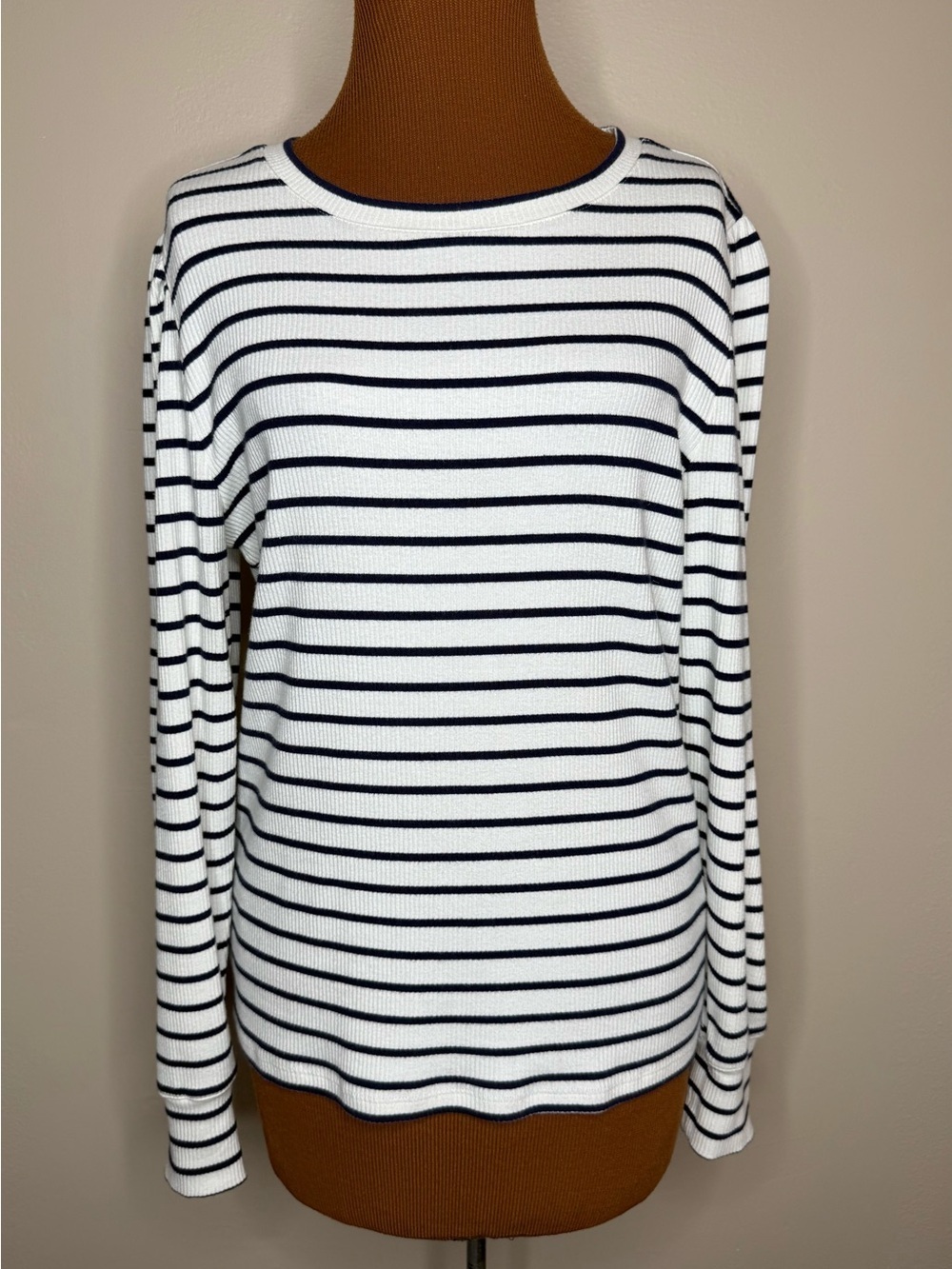 J. Crew Striped Long-Sleeve Crewneck Top Puff Shoulder Sleeve Size Large
